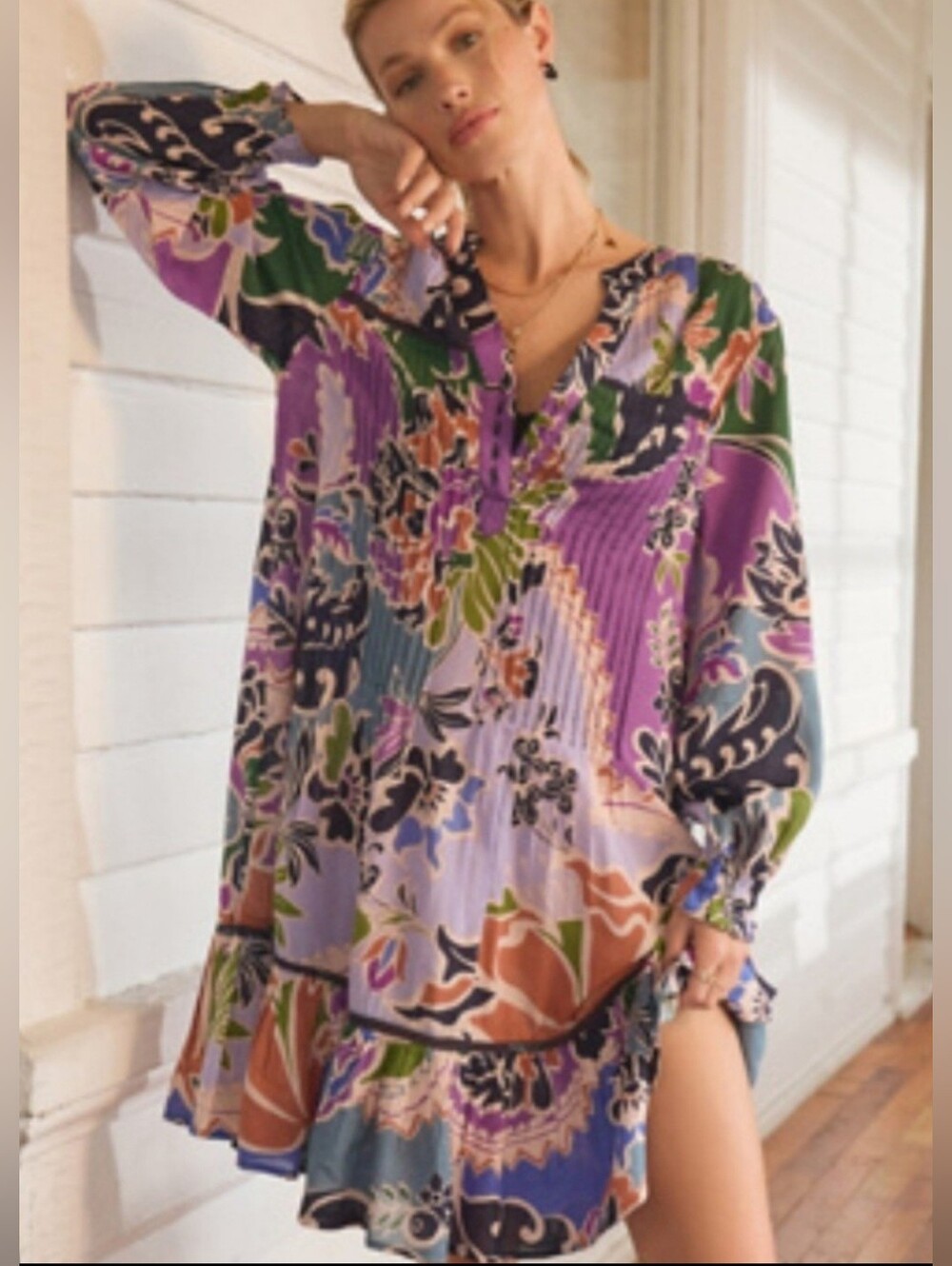 NWT Anthropologie Pintuck Flouncy Dress Pajama Lounge Small Purple Boho